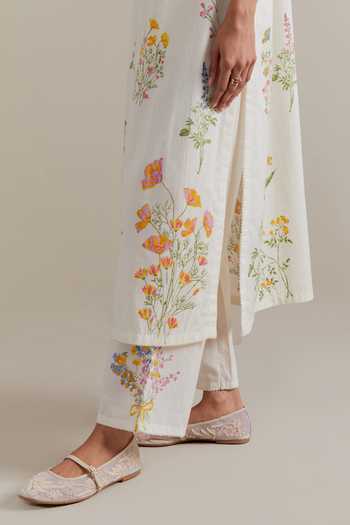 Buy_Upavita_Multi Color Cotton, Chanderi Beads, Tassels Round Hand Block Printed Kurta Set 