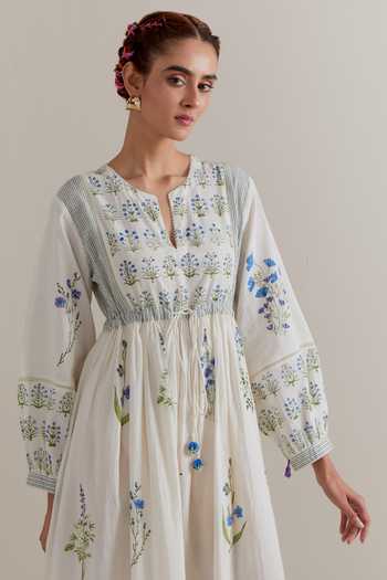 Shop_Upavita_Pink Silk, Cotton, Chanderi Lace Hand Block Printed Maxi Dress And Slip Set _Online_at_Aza_Fashions