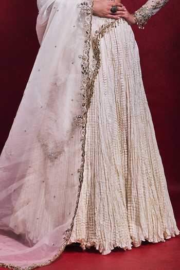 Tamanna Punjabi Kapoor_Ivory Silk, Organza, Net, Shantoon Embroidery, Crushed Lehenga Blouse Set _Online_at_Aza_Fashions
