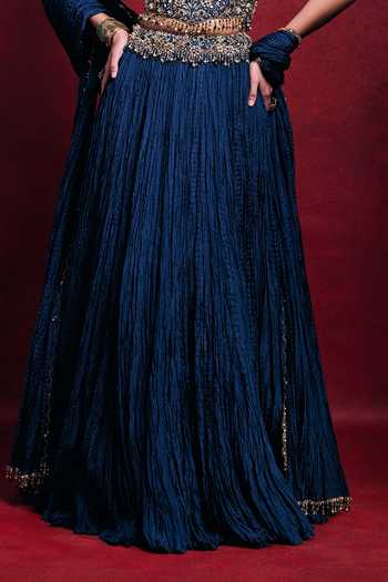 Buy_Tamanna Punjabi Kapoor_Blue Sequins, Pearls, Zari, Stones, Crushed Lehenga Embroidered Blouse Set _Online_at_Aza_Fashions