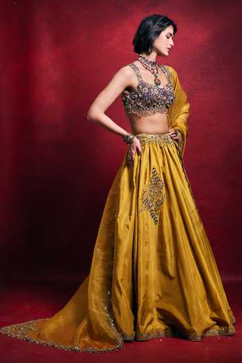 Tamanna Punjabi Kapoor_Purple Silk, Organza, Shantoon Sequins, Beads, Habutai Embroidered Lehenga Set _Online_at_Aza_Fashions