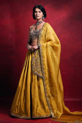 Shop_Tamanna Punjabi Kapoor_Purple Silk, Organza, Shantoon Sequins, Beads, Habutai Embroidered Lehenga Set _Online_at_Aza_Fashions