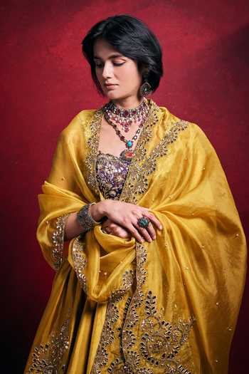 Tamanna Punjabi Kapoor_Purple Silk, Organza, Shantoon Sequins, Beads, Habutai Embroidered Lehenga Set _at_Aza_Fashions
