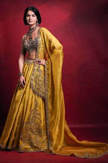 Buy_Tamanna Punjabi Kapoor_Purple Silk, Organza, Shantoon Sequins, Beads, Habutai Embroidered Lehenga Set 