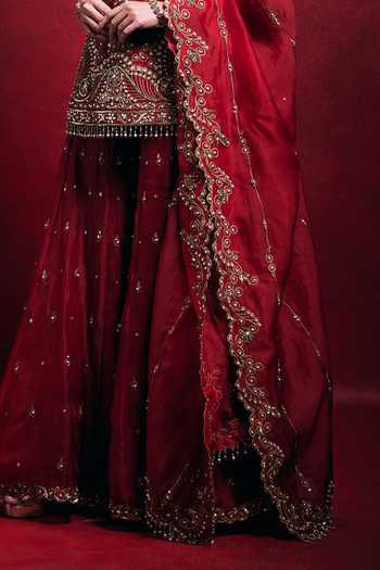Buy_Tamanna Punjabi Kapoor_Gold Silk, Organza Embroidery, Sequins, Pearls, Zari, Raw Kurta Sharara Set _Online_at_Aza_Fashions