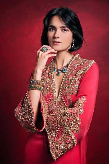 Buy_Tamanna Punjabi Kapoor_Fuchsia Embroidery, Sequins, Beads, Pearls, Embellished Side Slit Crepe Kaftan _Online_at_Aza_Fashions