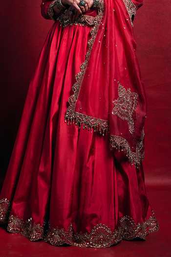 Buy_Tamanna Punjabi Kapoor_Fuchsia Silk, Organza Sequins, Pearls, Floral Embroidered Habutai Lehenga Set _Online_at_Aza_Fashions
