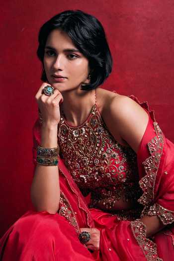 Tamanna Punjabi Kapoor_Fuchsia Silk, Organza Sequins, Pearls, Floral Embroidered Habutai Lehenga Set _at_Aza_Fashions