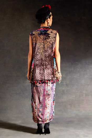 Shop_Aseem Kapoor_Multi Color Velvet Beads, Zari, Tassels Ruhi Embroidered Sleeveless Jacket _at_Aza_Fashions