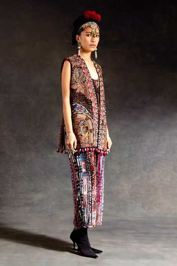 Buy_Aseem Kapoor_Multi Color Velvet Beads, Zari, Tassels Ruhi Embroidered Sleeveless Jacket _Online_at_Aza_Fashions