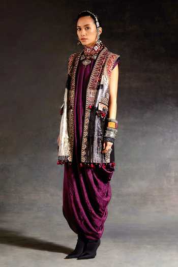 Buy_Aseem Kapoor_Multi Color Velvet Embroidery, Beads, Zari, Mirrors, Ruhi Sleeveless Jacket _Online_at_Aza_Fashions