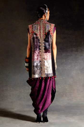 Shop_Aseem Kapoor_Multi Color Velvet Embroidery, Beads, Zari, Mirrors, Ruhi Sleeveless Jacket _at_Aza_Fashions