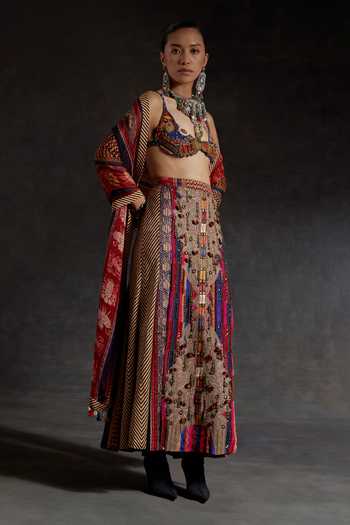 Buy_Aseem Kapoor_Multi Color Crepe, Twill, Silk Beads, Zari, Najka Embroidered Blouse Skirt Set 