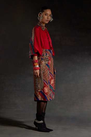 Aseem Kapoor_Red Silk, Twill Embroidery, Zari, Mandala Printed Shirt And Culotte Shorts Set _Online_at_Aza_Fashions