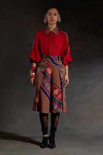 Buy_Aseem Kapoor_Red Silk, Twill Embroidery, Zari, Mandala Printed Shirt And Culotte Shorts Set _Online_at_Aza_Fashions