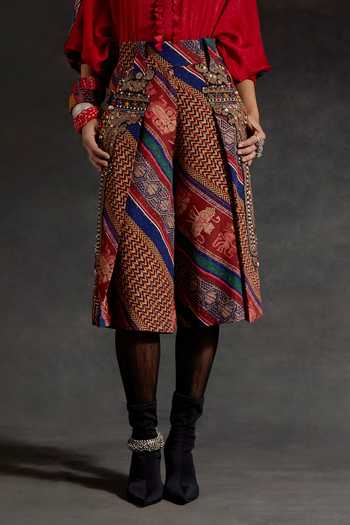 Shop_Aseem Kapoor_Red Silk, Twill Embroidery, Zari, Mandala Printed Shirt And Culotte Shorts Set _Online_at_Aza_Fashions