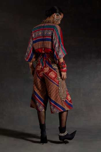Aseem Kapoor_Red Silk, Twill Embroidery, Zari, Mandala Printed Shirt And Culotte Shorts Set _at_Aza_Fashions
