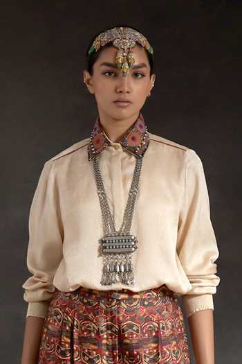 Aseem Kapoor_Multi Color Silk Embroidery, Beads, Hina Printed Trench Coat With Trouser Set _Online_at_Aza_Fashions