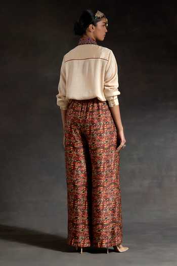 Buy_Aseem Kapoor_Multi Color Silk Embroidery, Beads, Hina Printed Trench Coat With Trouser Set _Online_at_Aza_Fashions