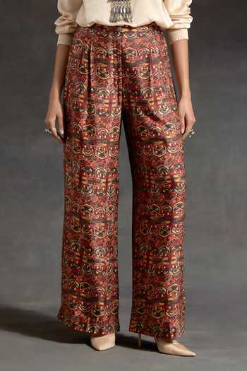 Aseem Kapoor_Multi Color Silk Embroidery, Beads, Hina Printed Trench Coat With Trouser Set 
