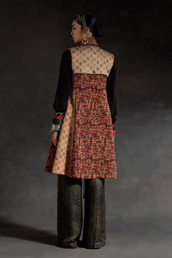 Shop_Aseem Kapoor_Multi Color Twill, Crepe Embroidery, Hina Printed Trench Coat And Trouser Set _at_Aza_Fashions