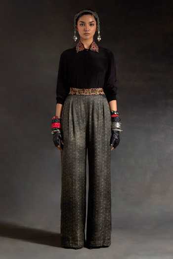 Buy_Aseem Kapoor_Multi Color Twill, Crepe Embroidery, Hina Printed Trench Coat And Trouser Set _Online_at_Aza_Fashions