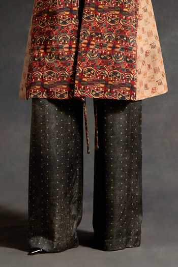 Aseem Kapoor_Multi Color Twill, Crepe Embroidery, Hina Printed Trench Coat And Trouser Set _Online