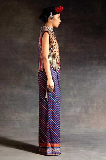 Aseem Kapoor_Green Silk, Cotton, Crepe, Twill Embroidery, Zuri Tribal Gilet Trouser Set _Online_at_Aza_Fashions