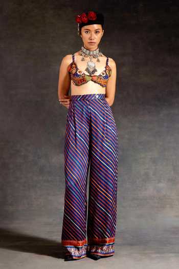 Buy_Aseem Kapoor_Green Silk, Cotton, Crepe, Twill Embroidery, Zuri Tribal Gilet Trouser Set _Online_at_Aza_Fashions