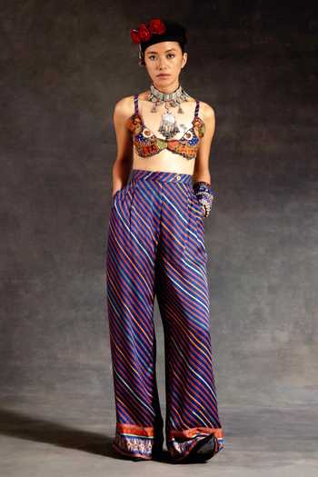 Shop_Aseem Kapoor_Green Silk, Cotton, Crepe, Twill Embroidery, Zuri Tribal Gilet Trouser Set _Online_at_Aza_Fashions