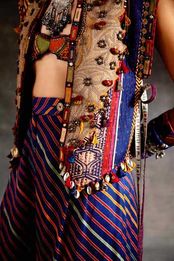 Aseem Kapoor_Green Silk, Cotton, Crepe, Twill Embroidery, Zuri Tribal Gilet Trouser Set _Online