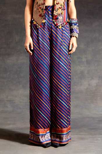 Aseem Kapoor_Green Silk, Cotton, Crepe, Twill Embroidery, Zuri Tribal Gilet Trouser Set 