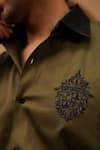 Shop_payal and rishab_Olive Green Cotton Embroidery Button Down Shirt _at_Aza_Fashions