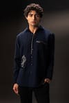 Buy_payal and rishab_Navy Crepe, Wool Embroidery Ode To Van Gogh Starry Night Shirt _at_Aza_Fashions