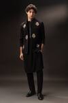 Buy_payal and rishab_Black Crepe, Wool Embroidery, Zari Plain Kurta And Pant Set _at_Aza_Fashions