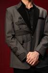 payal and rishab_Grey Crepe, Wool Embroidery Pinstripe Archive Suit _Online_at_Aza_Fashions