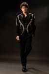 Shop_payal and rishab_Black Crepe, Wool Embroidery, Zari Forged Monarch Tuxedo Set _at_Aza_Fashions