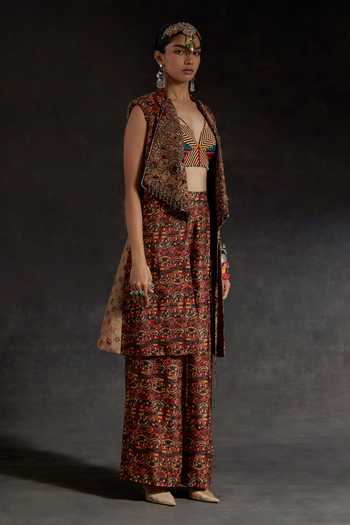 Aseem Kapoor_Multi Color Twill Embroidery, Beads, Tassels Collared Mushroom Jacket _at_Aza_Fashions