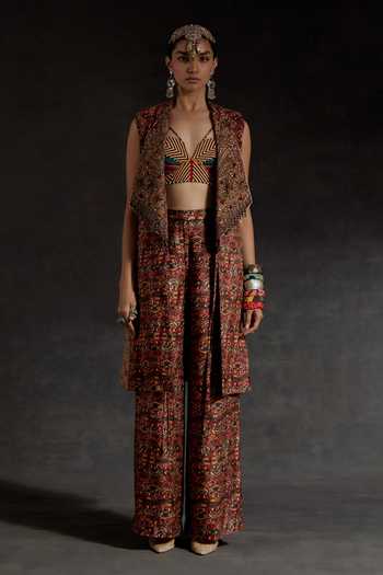 Buy_Aseem Kapoor_Multi Color Twill Embroidery, Beads, Tassels Collared Mushroom Jacket _at_Aza_Fashions