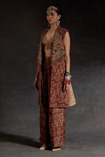 Buy_Aseem Kapoor_Multi Color Twill Embroidery, Beads, Tassels Collared Mushroom Jacket 