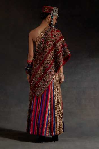 Shop_Aseem Kapoor_Gold Silk, Twill Beads, Zari, Tassels One Rasa Top And Embroidered Skirt Set _at_Aza_Fashions