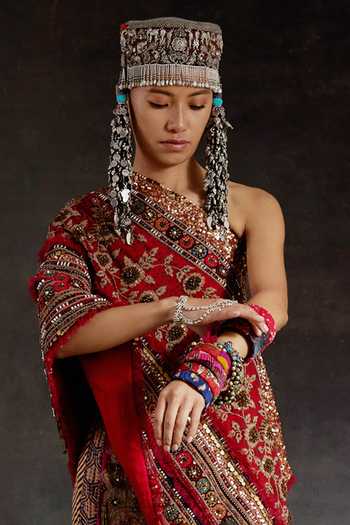 Aseem Kapoor_Gold Silk, Twill Beads, Zari, Tassels One Rasa Top And Embroidered Skirt Set _Online_at_Aza_Fashions