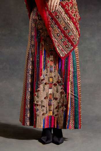 Buy_Aseem Kapoor_Gold Silk, Twill Beads, Zari, Tassels One Rasa Top And Embroidered Skirt Set _Online_at_Aza_Fashions