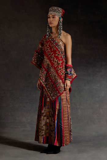 Aseem Kapoor_Gold Silk, Twill Beads, Zari, Tassels One Rasa Top And Embroidered Skirt Set _at_Aza_Fashions