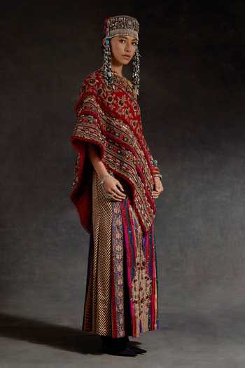 Buy_Aseem Kapoor_Gold Silk, Twill Beads, Zari, Tassels One Rasa Top And Embroidered Skirt Set 