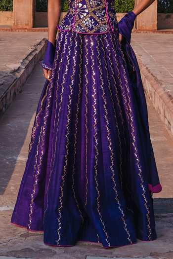 Buy_Punit Balana_Purple , Organza Foil Noor Chandi Tilla Embroidered Corset Lehenga Set _Online_at_Aza_Fashions