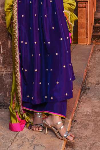 Punit Balana_Purple , Organza V-neck, Yes Embroidered Alia Choga Kurta Set _Online_at_Aza_Fashions