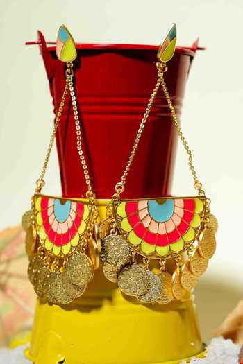 Shop_Bauble Bazaar_Pink Fringe, Chains Ocean Horizon Dangler Earrings _at_Aza_Fashions