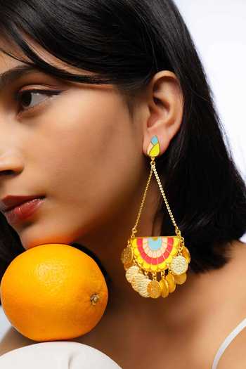 Buy_Bauble Bazaar_Pink Fringe, Chains Ocean Horizon Dangler Earrings _at_Aza_Fashions