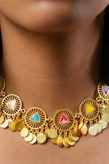 Shop_Bauble Bazaar_Multi Color Chains Lustre Bloom Choker Necklace _at_Aza_Fashions